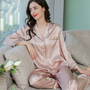 Wholesale Silk Pajamas Women's Summer Long Sleeve Two-Piece Set 100% Silk Couples Home Furnishing Silk Women's Suit Autumn