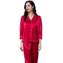 Heavy silk pajamas women's summer solid-colored long-sleeved trousers mulberry silk loose house dress two-piece set spring and autumn