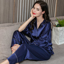 Heavy silk pajamas women's summer solid-colored long-sleeved trousers mulberry silk loose house dress two-piece set spring and autumn