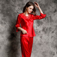 Silk pajamas women's summer 100% Silk leisure Long Sleeve Silk two piece household suit t77146