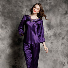 Silk pajamas women's summer 100% Silk leisure Long Sleeve Silk two piece household suit t77146