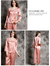 Spring and autumn 100% silk pajamas women's summer two piece set of silk lace home clothes silk long sleeve split suit