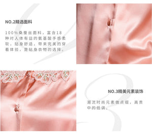 Spring and autumn 100% silk pajamas women's summer two piece set of silk lace home clothes silk long sleeve split suit