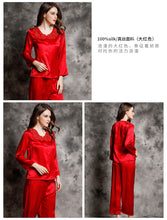 Spring and autumn 100% silk pajamas women's summer two piece set of silk lace home clothes silk long sleeve split suit