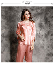 Silk pajamas women's summer 100% Silk leisure Long Sleeve Silk two piece household suit t77146