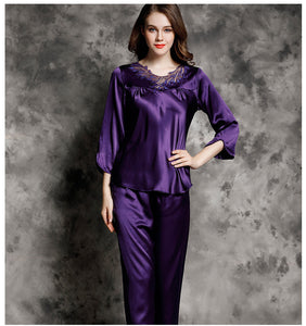 Silk pajamas women's summer 100% Silk leisure Long Sleeve Silk two piece household suit t77146