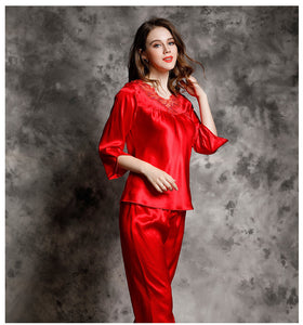 Silk pajamas women's summer 100% Silk leisure Long Sleeve Silk two piece household suit t77146