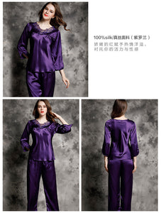 Silk pajamas women's summer 100% Silk leisure Long Sleeve Silk two piece household suit t77146