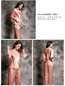 Silk pajamas women's summer 100% Silk leisure Long Sleeve Silk two piece household suit t77146