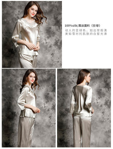 Silk pajamas women's summer 100% Silk leisure Long Sleeve Silk two piece household suit t77146