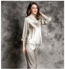 Silk pajamas women's summer 100% Silk leisure Long Sleeve Silk two piece household suit t77146