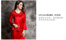 Spring and autumn 100% silk pajamas women's summer two piece set of silk lace home clothes silk long sleeve split suit