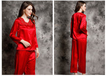 Spring and autumn 100% silk pajamas women's summer two piece set of silk lace home clothes silk long sleeve split suit