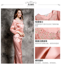 Spring and autumn 100% silk pajamas women's summer two piece set of silk lace home clothes silk long sleeve split suit