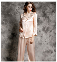 Spring and autumn 100% silk pajamas women's summer two piece set of silk lace home clothes silk long sleeve split suit