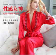 Silk pajamas women spring and autumn silk silk silk long-sleeved big red wedding festive home dress two-piece set summer