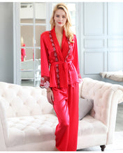 Silk pajamas women spring and autumn silk silk silk long-sleeved big red wedding festive home dress two-piece set summer