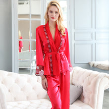 Silk pajamas women spring and autumn silk silk silk long-sleeved big red wedding festive home dress two-piece set summer